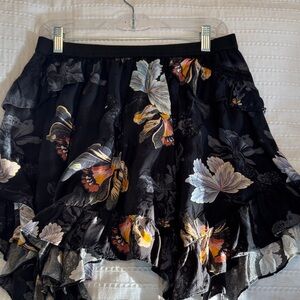 Allsaints Floral Black Ruffled Skirt